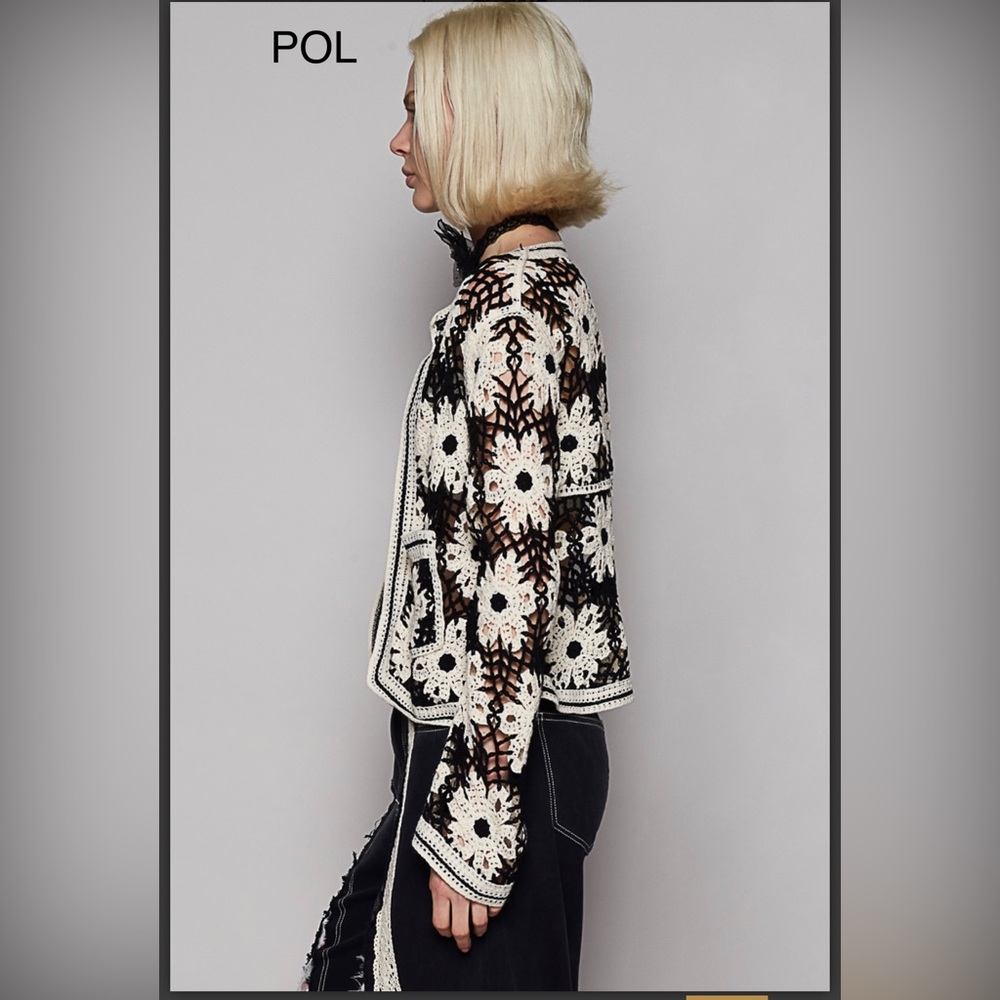 BP208-2🌼POL perfection in black+cream Crochet Cardigan-gr8 office2 out! Stunning - Picture 5 of 6